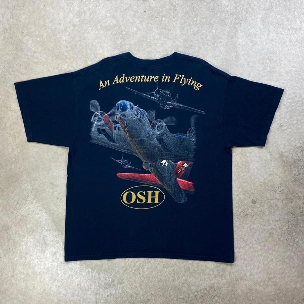 Vintage Osh B17 Plane Shirt Size XL Black Military Fighter Jet